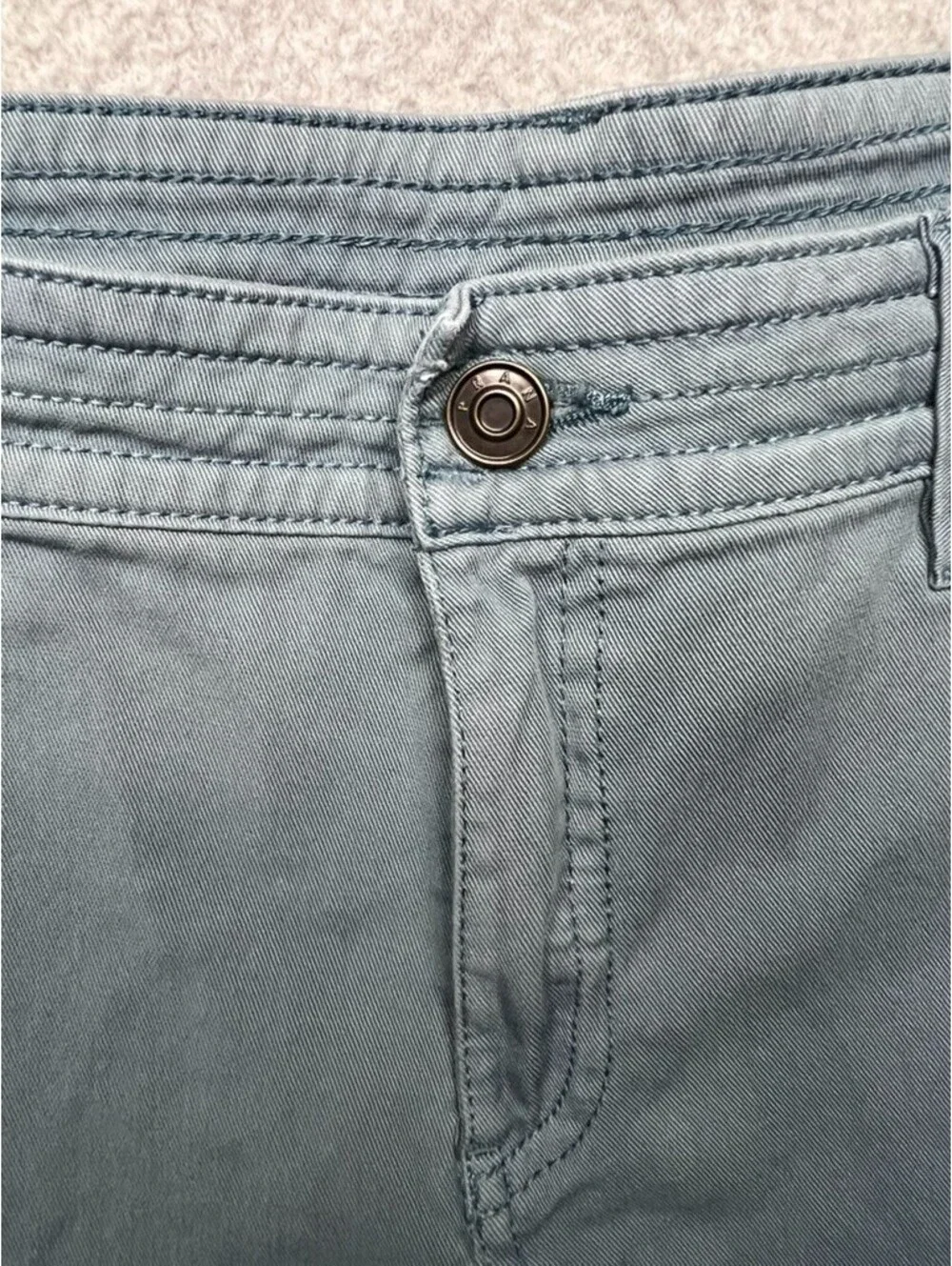 prAna Sancho Organic Cotton Stretch Shorts 14 Blue Gray Raw Hem Hiking Chino
